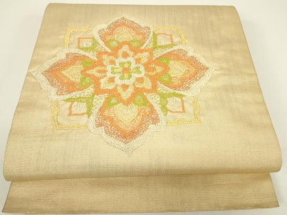 平和屋着物▼中国三大刺繍　相良刺繍　総刺繍　太鼓柄袋帯　正倉院花文　正絹　逸品　DABG0966az