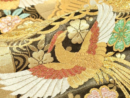 平和屋着物▼六通柄袋帯　鳳凰花松文　金糸　正絹　逸品　DABG0973az