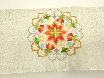 平和屋着物▼九寸名古屋帯　総刺繍　正倉院花文　金銀糸　正絹　逸品　DABH6002az