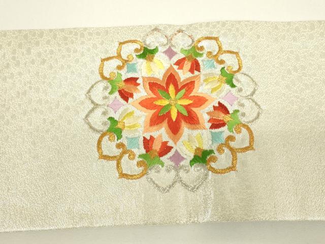 平和屋着物▼九寸名古屋帯　総刺繍　正倉院花文　金銀糸　正絹　逸品　DABH6002az