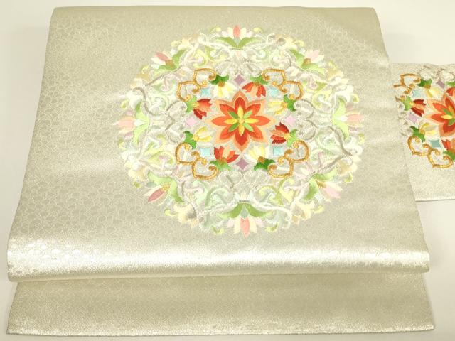 平和屋着物▼九寸名古屋帯　総刺繍　正倉院花文　金銀糸　正絹　逸品　DABH6002az