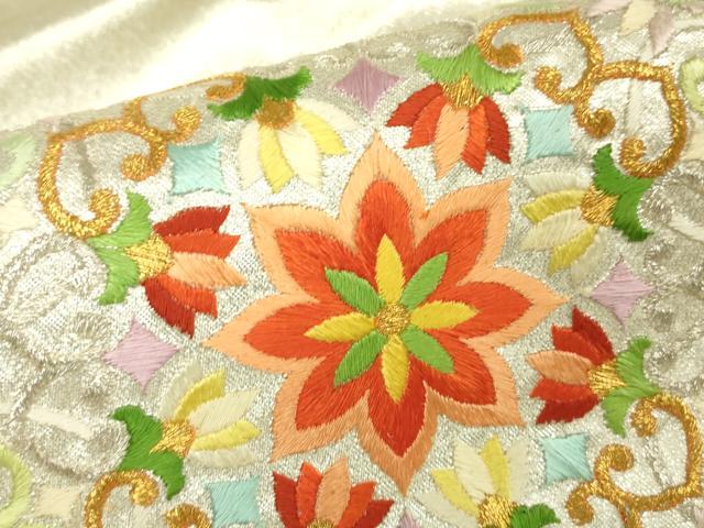 平和屋着物▼九寸名古屋帯　総刺繍　正倉院花文　金銀糸　正絹　逸品　DABH6002az