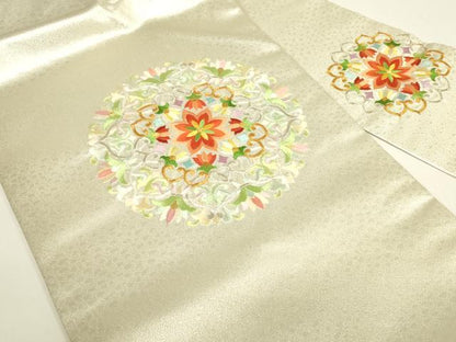 平和屋着物▼九寸名古屋帯　総刺繍　正倉院花文　金銀糸　正絹　逸品　DABH6002az