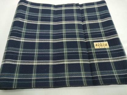 平和屋着物＊夏物　阿波しじら織　浴衣　反物　着尺　正藍染　格子　証紙付き　綿　逸品　未使用　DABH2511zzz