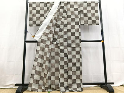 平和屋着物＊夏物　小紋　絽　市松文様　洗える着物　BAAX3980yc