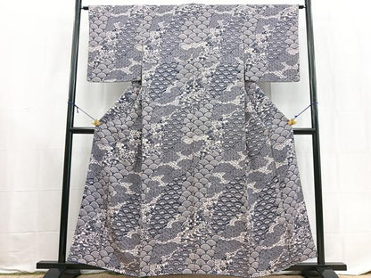 平和屋着物■上質な小紋　型染め　青海波風景文　正絹　逸品　未使用　BAAX9177yc