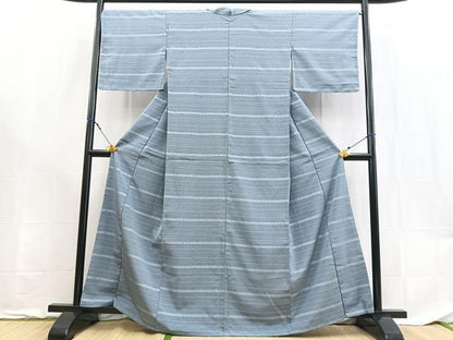 平和屋着物■上質な紬　めがね織　横段文　正絹　逸品　BAAX9184yc