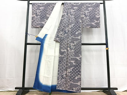 平和屋着物■上質な小紋　型染め　青海波風景文　正絹　逸品　未使用　BAAX9177yc