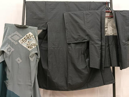 平和屋着物■男性　本場大島紬　アンサンブル　長襦袢(袷)セット　80亀甲　総詰め　正絹　逸品　未使用　BAAX9060yc