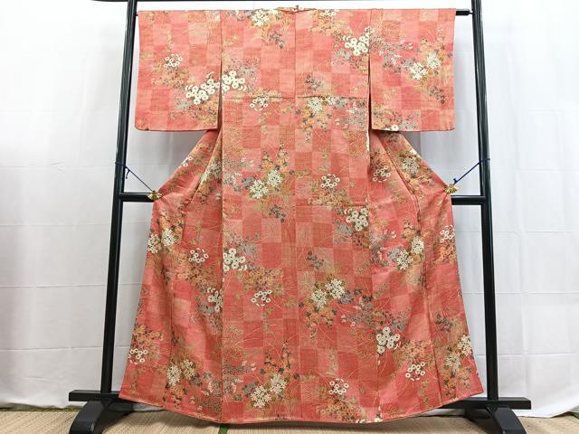 平和屋着物■上質な小紋　市松文様　正絹　逸品　BAAX9082yc