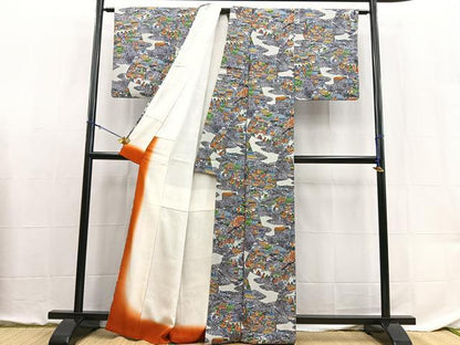 平和屋着物■上質な小紋　型染め　大名行列　正絹　逸品　BAAX9092yc