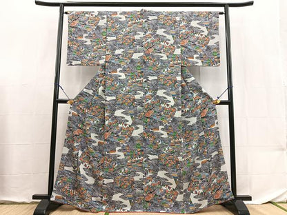 平和屋着物■上質な小紋　型染め　大名行列　正絹　逸品　BAAX9092yc
