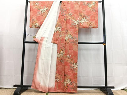 平和屋着物■上質な小紋　市松文様　正絹　逸品　BAAX9082yc