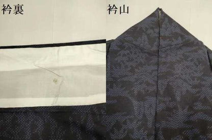 平和屋着物▽結城紬　単衣　草木文　正絹　逸品　DABH4725du