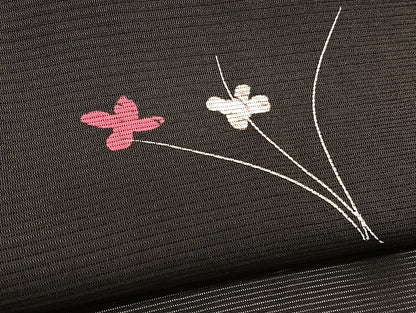 平和屋着物＊夏物　小紋　絽　枝花文　黒地　正絹　逸品　BAAX7296hv