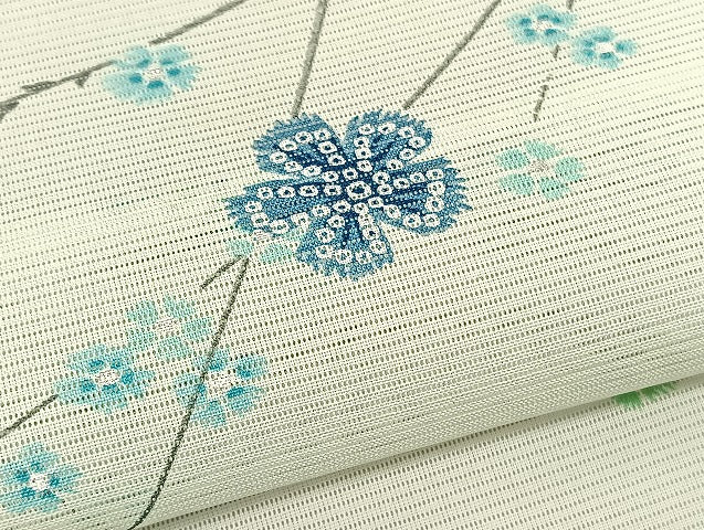 平和屋着物＊夏物　小紋　絽　枝花文　暈し染め　洗える着物　BAAX7200hv