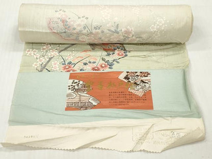 平和屋着物▼小紋　反物　着尺　地紙飛鶴草花文　暈し染め　金銀彩　逸品　未使用　DABG7508zy