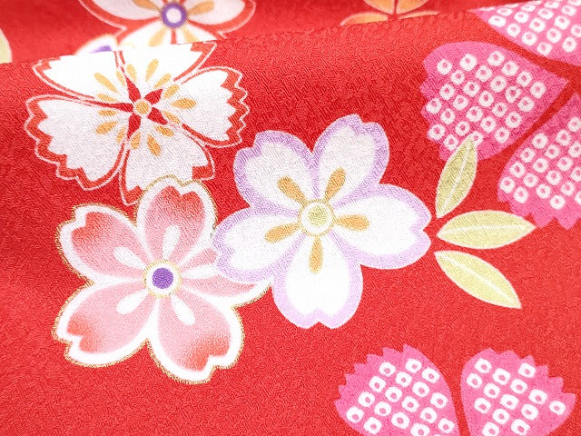 平和屋着物[]七五三　女の子　３歳　祝着　三つ身　二部式　被布セット　草花文　DABG3035ma