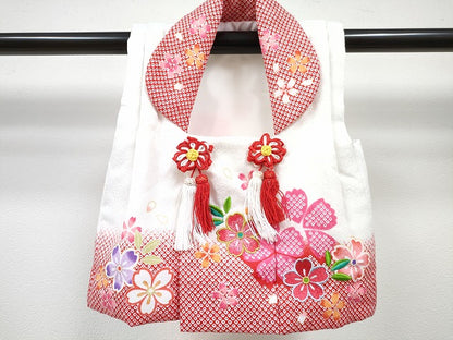 平和屋着物[]七五三　女の子　３歳　祝着　三つ身　二部式　被布セット　草花文　DABG3035ma