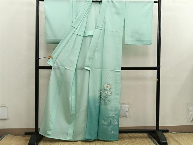 平和屋着物＊夏物　訪問着　絽　枝花文　暈し染め　金糸　洗える着物　BAAX8086mz