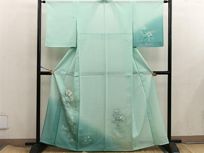 平和屋着物＊夏物　訪問着　絽　枝花文　暈し染め　金糸　洗える着物　BAAX8086mz