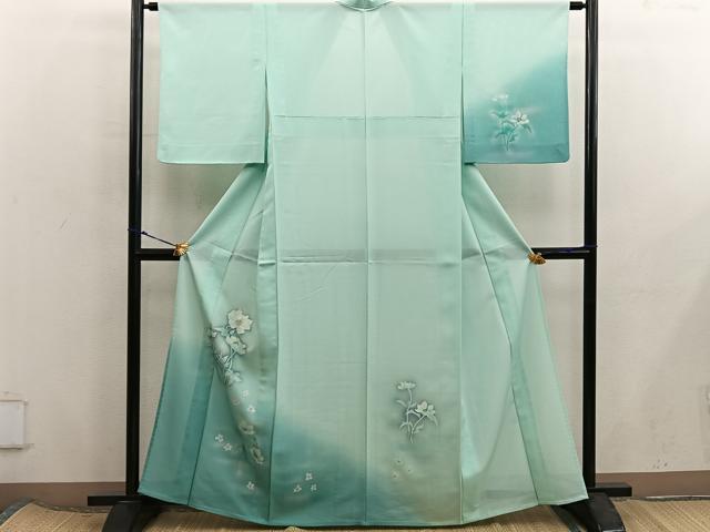 平和屋着物＊夏物　訪問着　絽　枝花文　暈し染め　金糸　洗える着物　BAAX8086mz