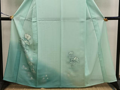 平和屋着物＊夏物　訪問着　絽　枝花文　暈し染め　金糸　洗える着物　BAAX8086mz