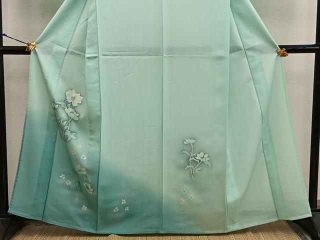 平和屋着物＊夏物　訪問着　絽　枝花文　暈し染め　金糸　洗える着物　BAAX8086mz