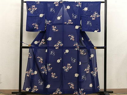 平和屋着物＊夏物　小紋　絽　雪輪花文　正絹　逸品　BAAX8143mz