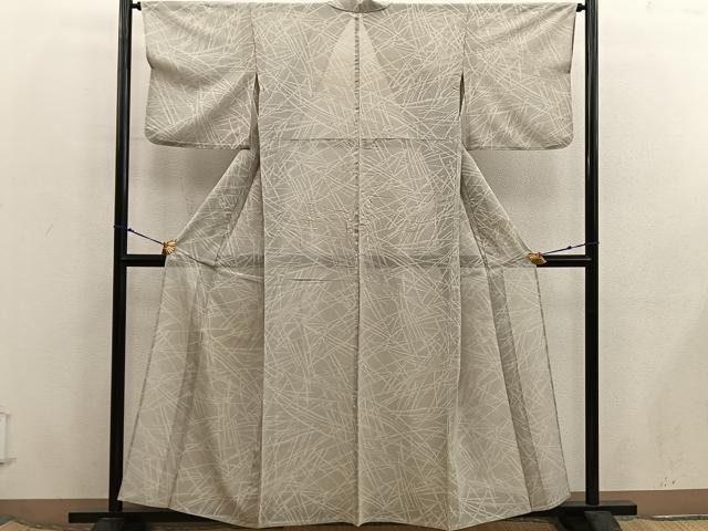 平和屋着物＊夏物　色無地　幾何学紋紗　茶鼠色　正絹　逸品　BAAX8188mz