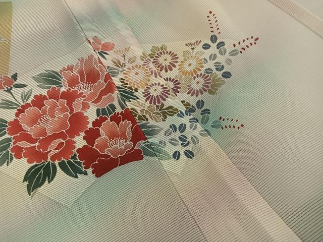 平和屋着物＊夏物　訪問着　絽　友禅　地紙牡丹花文　正絹　逸品　BAAX8182mz