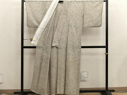 平和屋着物＊夏物　色無地　幾何学紋紗　茶鼠色　正絹　逸品　BAAX8188mz