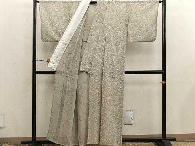 平和屋着物＊夏物　色無地　幾何学紋紗　茶鼠色　正絹　逸品　BAAX8188mz