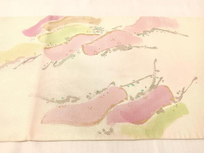 平和屋着物●六通柄袋帯　作家物　富士山　松　金彩　正絹　逸品　CABJ0429vp