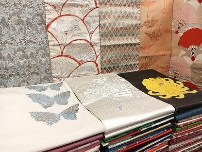 平和屋着物■名古屋帯 まとめて100点 折り鶴 蝶 風景 菊 花柄 駒刺繍 金銀糸 など 着用可能多数 未使用品あり 全て正絹 mmm1221