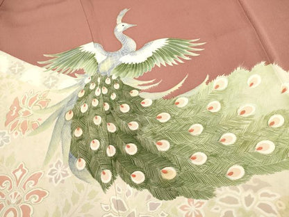 平和屋着物■豪華色留袖　孔雀花文　金彩　正絹　逸品　DABI0583cd