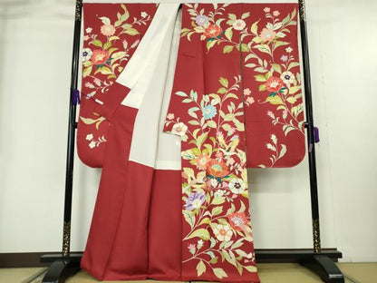 平和屋本店●極上　創業460年・千總　振袖　駒刺繍　花鳥文　朱色地　金彩　松坂屋扱い　逸品　DZAB4003kh6