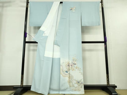 平和屋本店●極上 金彩友禅 卓越技能者 名工 和田光正 訪問着 地紙花文 空色地 暈し染 金銀彩 京都きもの友禅扱い 逸品 未使用DZAA9682kh6