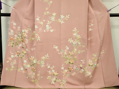 平和屋本店●極上　創業460年・千總　訪問着　駒刺繍　橘楓花文　紅梅色地　金彩　三越扱い　逸品　DZAA8695kh6