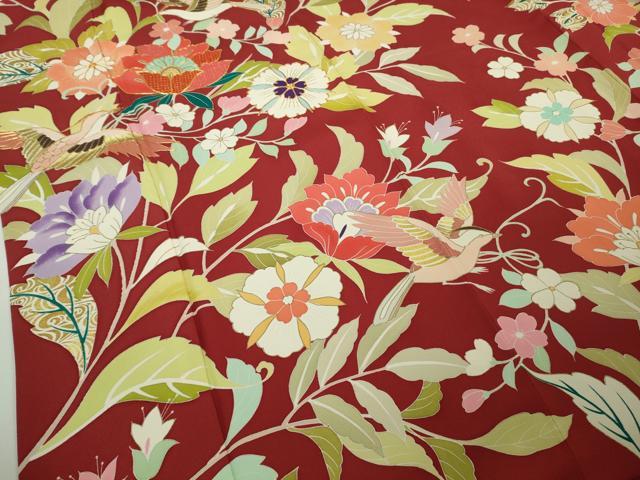 平和屋本店●極上　創業460年・千總　振袖　駒刺繍　花鳥文　朱色地　金彩　松坂屋扱い　逸品　DZAB4003kh6