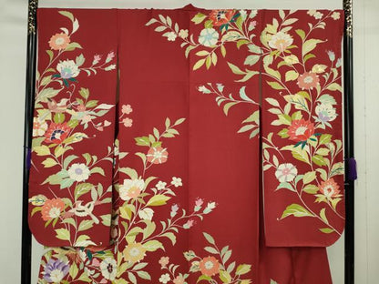 平和屋本店●極上　創業460年・千總　振袖　駒刺繍　花鳥文　朱色地　金彩　松坂屋扱い　逸品　DZAB4003kh6