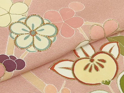 平和屋本店●極上　創業460年・千總　訪問着　駒刺繍　橘楓花文　紅梅色地　金彩　三越扱い　逸品　DZAA8695kh6