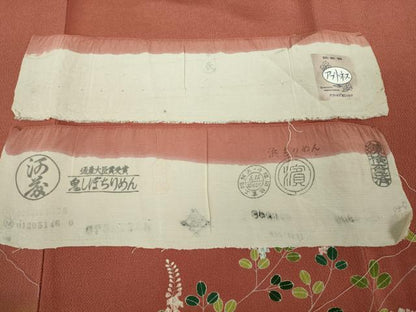 平和屋本店●極上 人形作家・ホリヒロシ 訪問着 兎　十五夜　お月見　満月　甚三紅色地　鬼しぼ縮緬　反端付き　逸品　未使用　DZAB2992kh6