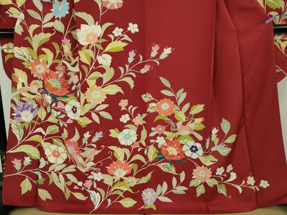 平和屋本店●極上　創業460年・千總　振袖　駒刺繍　花鳥文　朱色地　金彩　松坂屋扱い　逸品　DZAB4003kh6