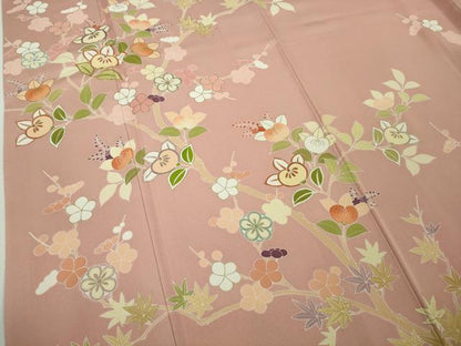 平和屋本店●極上　創業460年・千總　訪問着　駒刺繍　橘楓花文　紅梅色地　金彩　三越扱い　逸品　DZAA8695kh6