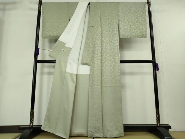 平和屋本店●極上　創業280年　誉田屋源兵衛　色無地　お召地　南天草葉地紋　柳鼠色　逸品　未使用　DZAB2952kh6