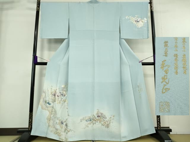 平和屋本店●極上 金彩友禅 卓越技能者 名工 和田光正 訪問着 地紙花文 空色地 暈し染 金銀彩 京都きもの友禅扱い 逸品 未使用DZAA9682kh6