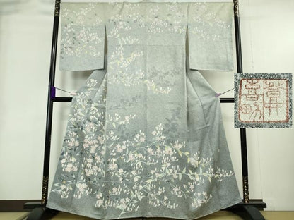 平和屋本店●極上　人間国宝・羽田登喜男　訪問着　枝花文　たたき染め　暈し染め　三越扱い　反端付き　逸品　DZAB4195kh6