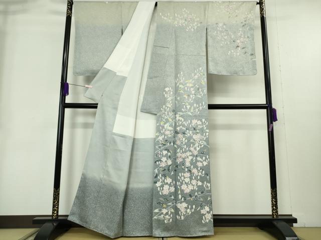 平和屋本店●極上　人間国宝・羽田登喜男　訪問着　枝花文　たたき染め　暈し染め　三越扱い　反端付き　逸品　DZAB4195kh6