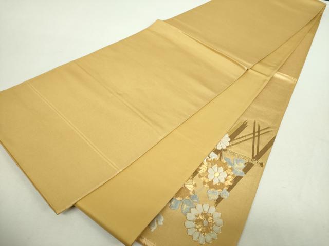 平和屋着物▼太鼓柄袋帯　駒刺繍　総刺繍　菊文　金糸　正絹　逸品　DABH9072ps